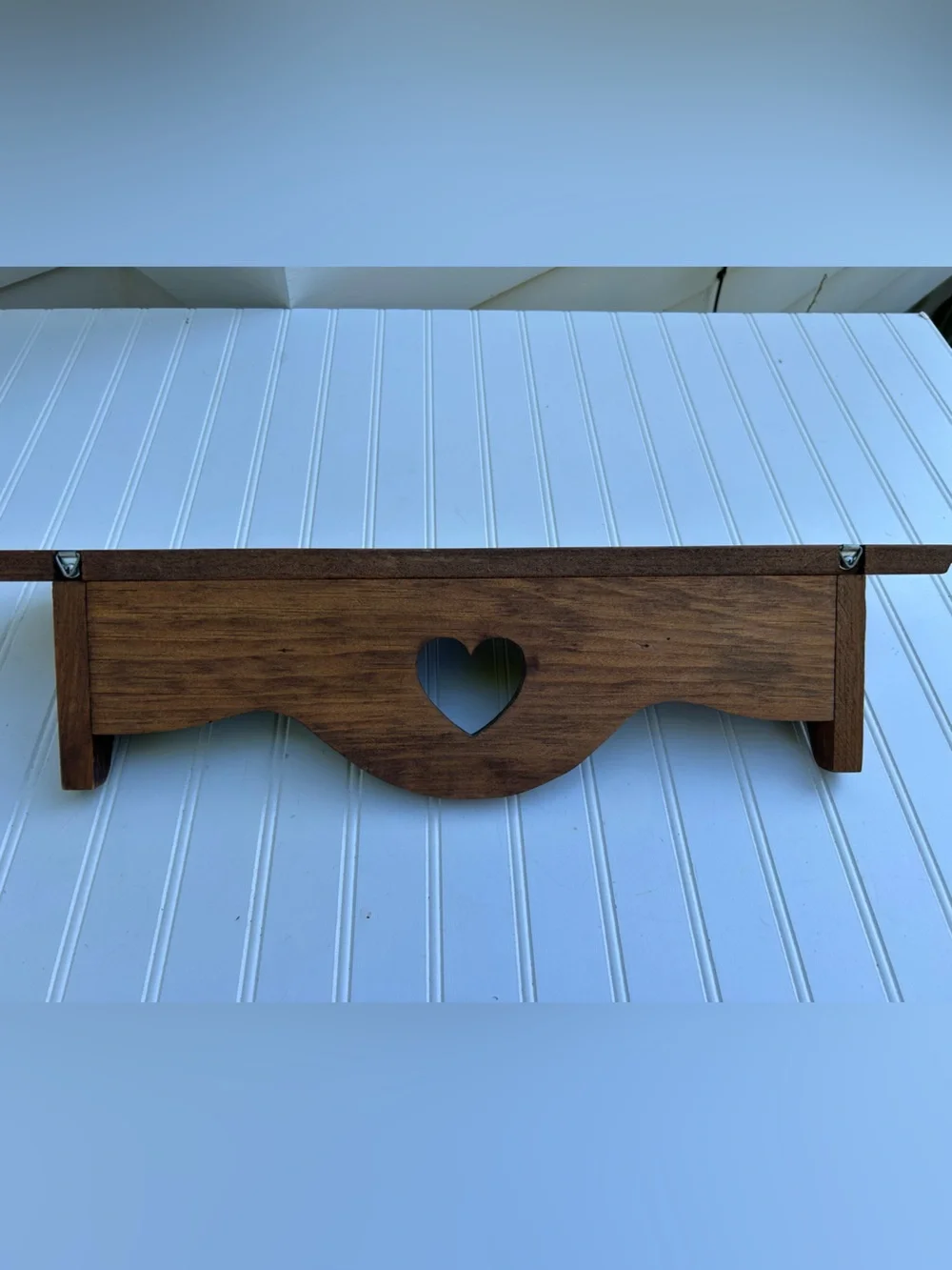 Vintage Shelf Heart Rustic Brown Cutout Two Hooks Wooden Wall 4.5x24
